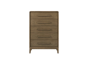 English Elm Small Chest with Five Smooth-Glide Drawers in Peppercorn Finish — Elm Veneer Durability & Modern Design Light Brown 38 L x 22.25 W x 49.5 H B2699P401427