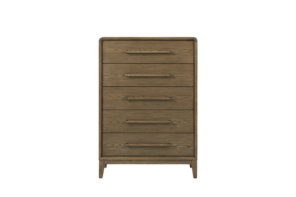 English Elm Small Chest with Five Smooth-Glide Drawers in Peppercorn Finish — Elm Veneer Durability & Modern Design Light Brown 38 L x 22.25 W x 49.5 H B2699P401427
