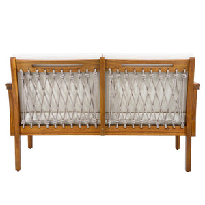 English Elm Outdoor Acacia Wood Loveseat Set with Woven Rope Detail and Slatted Coffee Table Cream,Oatmeal,Teak N768P363954T
