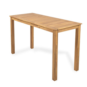 English Elm Christopher Knight Home® - Rectangular Acacia Outdoor Bar Table in Light Teak — 36.5" Bar Height, Slatted Top, Weather-Resistant Finish N776P247430L