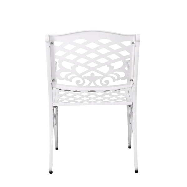 English Elm Phoenix Cast Aluminum Outdoor Dining Arm Chairs Ornate Lattice Scroll Garden Set White 54589.00WHI
