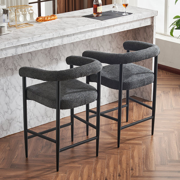 English Elm Modern Upholstered Bar Stools with Boucle Fabric and Armrests, Sturdy Metal Frame, Ergonomic Comfort DARK GREY W1901P264275