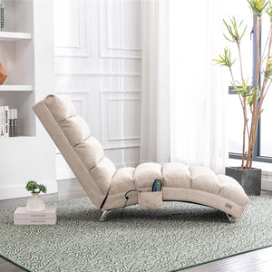 English Elm Linen Ergonomic Massage Chaise Lounge 140° Recline with Remote, 5 Modes, Heavy-Duty Frame, Beige W39539619