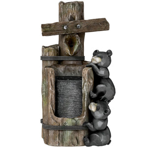 English Elm Outsunny 3-tier Resin Bear Waterfall Fountain with Led Lights for Patio Garden W2225P485544