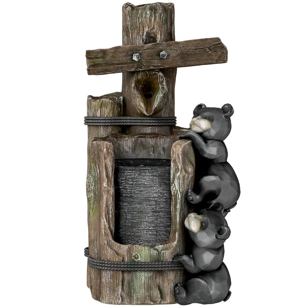 English Elm Outsunny 3-tier Resin Bear Waterfall Fountain with Led Lights for Patio Garden W2225P485544