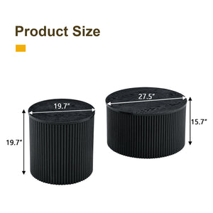 English Elm 2-piece Nesting Round Tables Roman Column Base with Storage Black Wood Grain Living Room W3875P396796