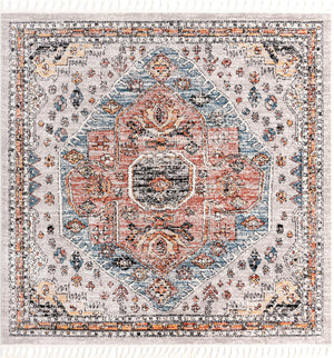 Unique Loom Aramis Victor Machine Made Tribal Rug Gray, Black/Ivory/Rust Red/Terracotta/Light Blue 7' 10" x 7' 10"