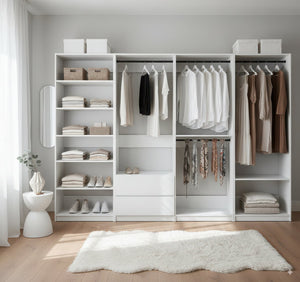 English Elm Prosper White Freestanding Walk-In Wood Closet System with Oak Finish, Ample Modular Storage & Easy Assembly B040S00147