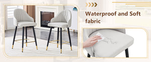 English Elm Set of 2 Pu Leather Barstools with Gold Footrest Curved Back for Kitchen Island Black,Light Gray W1151P383771
