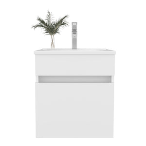 English Elm Bathroom Compact Vanity with Sink and Single Door Cabinet, Engineered Wood, Modern Minimalist Design White 23.23 L x 23.23 W x 11.81 H B097P350309