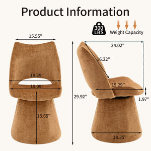 English Elm Modern Chenille Linen Accent Chair Sculptural Hollow Back Swivel Seat for Dining Vanity Brown W3493P452653