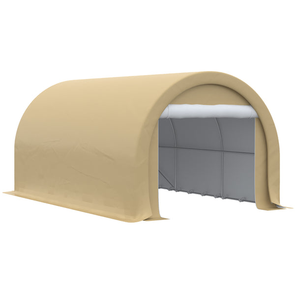 English Elm Outsunny 10x16 Portable Carport Steel Frame Pe Canopy Shelter for Vehicles Gear Beige W2225P200869
