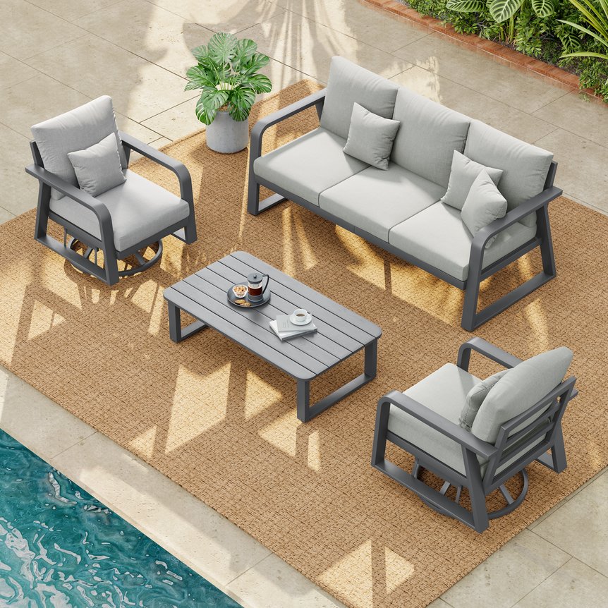 English Elm Fr Outdoor Aluminum Patio Set with Swivel Rockers Sofa and Coffee Table W5382S00020