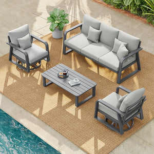English Elm Fr Outdoor Aluminum Patio Set with Swivel Rockers Sofa and Coffee Table W5382S00020
