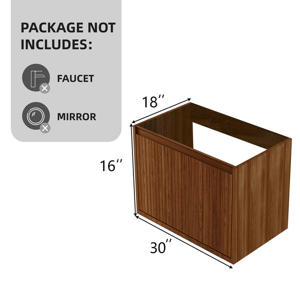English Elm 30 Inch Floating Wall Mount Bathroom Vanity Cabinet with Drawers No Sink Included Brown Oak W3520P360513