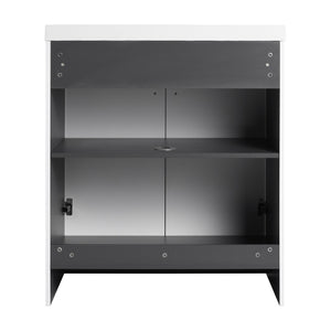 English Elm 30" Modern Freestanding Bathroom Vanity with Integrated Basin, Adjustable Shelf & 3 Metal Handles White W999P241065