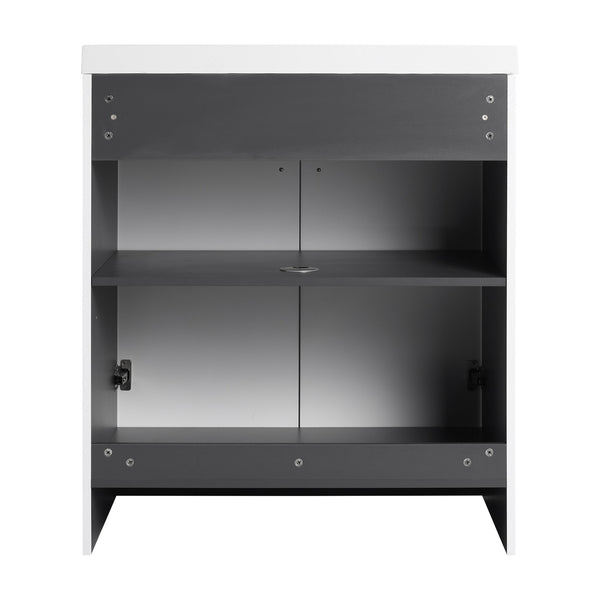English Elm 30" Modern Freestanding Bathroom Vanity with Integrated Basin, Adjustable Shelf & 3 Metal Handles White W999P241065