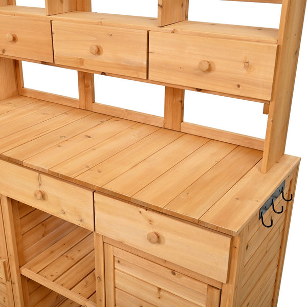 English Elm Topmax Fir Wood Hutch Potting Bench with Drawers Shelves Mudroom Storage N717P229024A