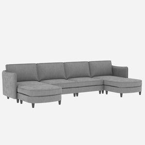English Elm 141.5'' Spacious U-Shaped 6-Seater Sofa Couch With Movable Ottoman & Pockets – Modern Gray Fabric Comfort W680S00040