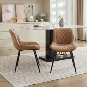 English Elm Dining Curved Back Dining Chair Set of 2 — Ergonomic Upholstered PU with Perforation, Thick Cushion, Floor-Safe Caps khaki W1143P254985