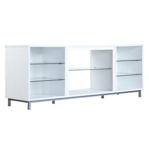 English Elm Brighton 60" TV Stand with 7 Shelves & Tempered Glass Dividers, Cable Management, Sleek Design White B365P398322