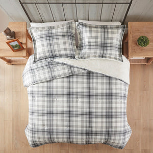 English Elm King/Cal King Bernston Faux Wool to Faux Fur Comforter Set – Plaid Print, Down Alternative, Oeko-Tex B035129374
