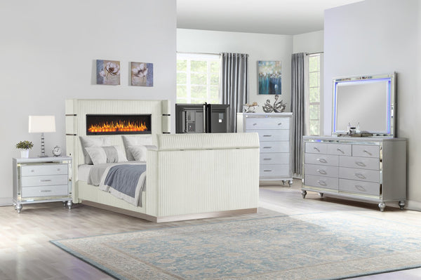 English Elm Lavish Modern 5-Piece Queen Bedroom Set With Fireplace Headboard, Tv Stand, And Storage Solutions B009S01408