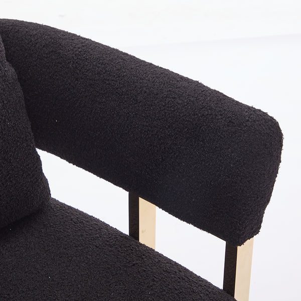 English Elm TS Teddy fleece modern decorative chair with gold legs — plush ergonomic side seating for living spaces (Black) W2311P190452