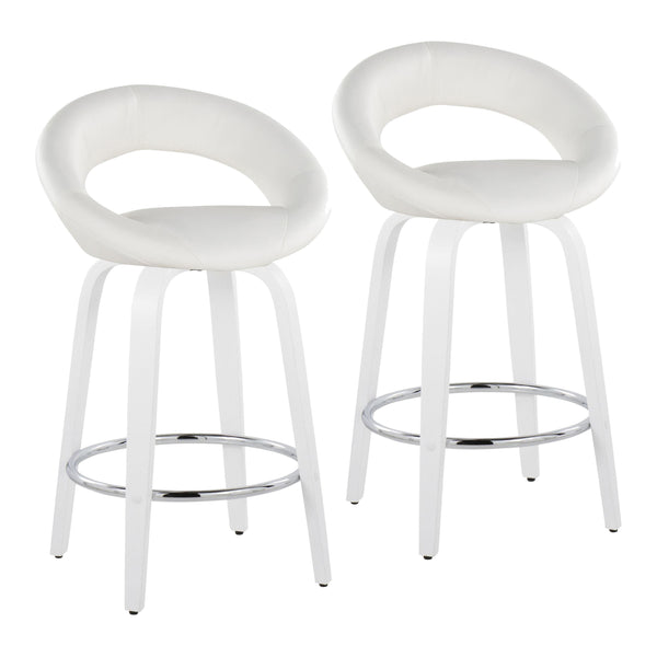 English Elm Fixed-height Swivel Counter Stools with Faux Leather Seats and Chrome Footrest Set of 2 White B202S01842