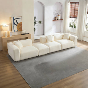 English Elm Modern Minimalist Polyester Sectional Sofa with Ottoman for Open Concept Living Spaces Beige W2085S00097