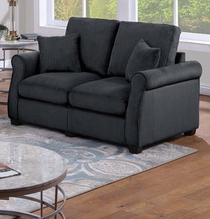 English Elm Black Corduroy Upholstered Sofa and Loveseat Set for Contemporary Living Rooms Black B011S02183