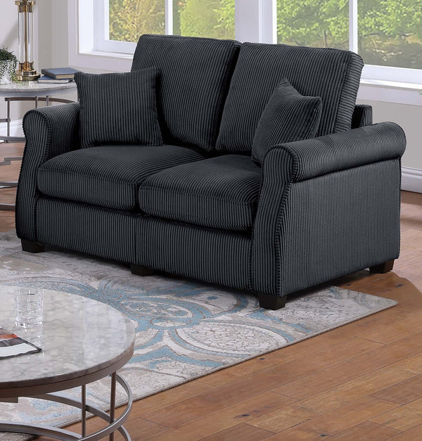 English Elm Black Corduroy Upholstered Sofa and Loveseat Set for Contemporary Living Rooms Black B011S02183