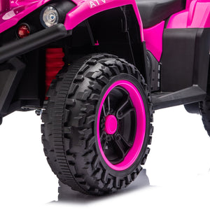 English Elm 24v Dual Motor Kids Atv Ride on with Led Lights Bluetooth Storage Racks Off Road Pink W1578P390450