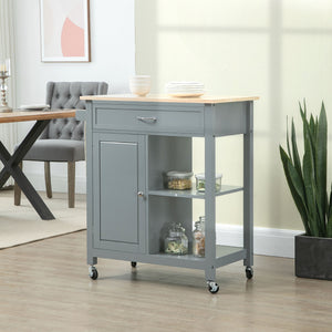 English Elm HOMCOM Mobile Kitchen Island Cart with Solid Wood Top, Drawer, Cabinet & Towel Rack for Dining Room Grey W2225P217391