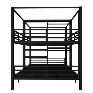English Elm Queen Size Quadruple Metal Bunk Bed With Storage, Noise-Reducing Design & Sturdy Black Frame W1580S00156-GIGA