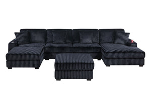 English Elm Contemporary Modular U-shaped Sectional with Corduroy Fabric Usb Port and Cup Holders B011S02235