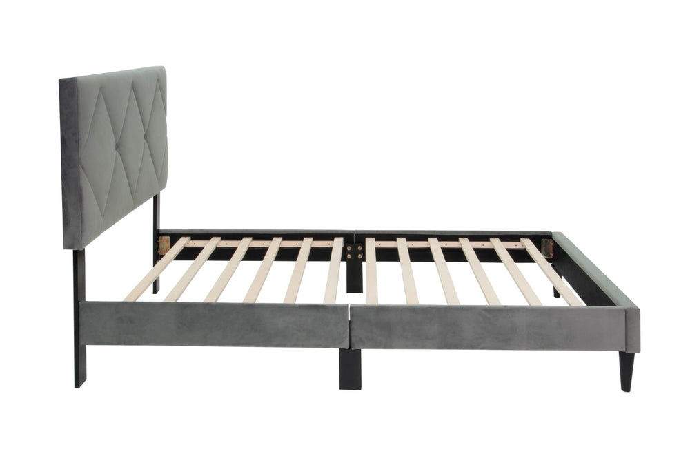 English Elm Twin Bed With Adjustable Headboard, Plush Velvet Upholstery & Elegant Diamond Stitching Design B089P240511-GIGA