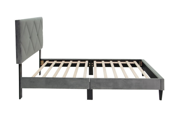 English Elm Twin Bed With Adjustable Headboard, Plush Velvet Upholstery & Elegant Diamond Stitching Design B089P240511-GIGA