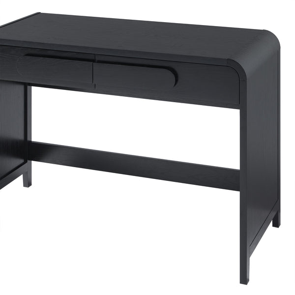 English Elm Walker Edison - Modern Curved Waterfall Desk with Drawers and Rounded Edge Design, Durable MDF Surface, Stylish Statement Pulls Black 49 L x 24 W x 6.63 H B185P200189