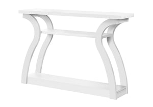 English Elm Accent curved console table with three-tier thick panels for compact entryway, modern hallway storage White 52 L x 15 W x 7 H B2710P219038