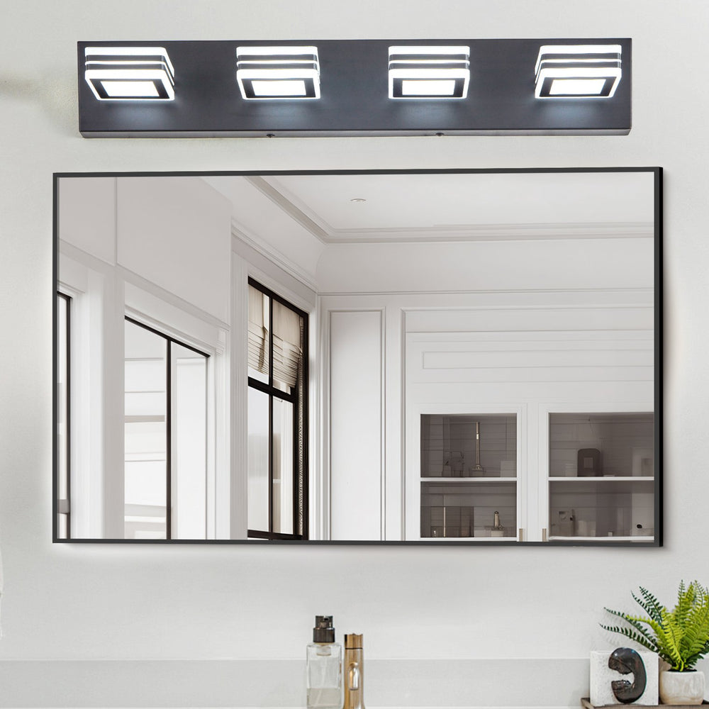 English Elm 26" Modern 4-Light LED Vanity Light with Square Acrylic Shades, Moisture-Resistant Metal Frame for Bathroom Mirror Black W2312P374871