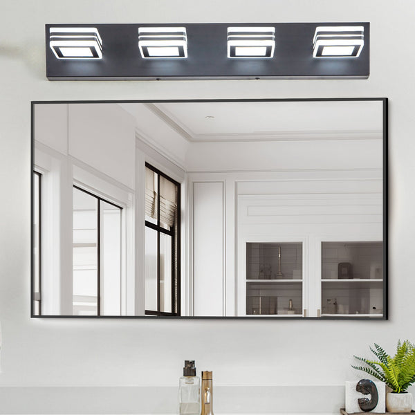 English Elm 26" Modern 4-Light LED Vanity Light with Square Acrylic Shades, Moisture-Resistant Metal Frame for Bathroom Mirror Black W2312P374871