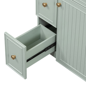 English Elm 24-Inch Bathroom Vanity Cabinet with Ceramic Sink, Space-Saving Storage, Solid Wood Feet, Durable Finish Green WF532034AAF