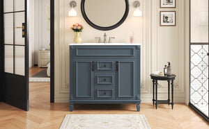 English Elm 36'' Modern Bathroom Vanity With Black Ceramic Sink, Soft-Closing Doors & Drawers, Stylish Storage N710P230231C