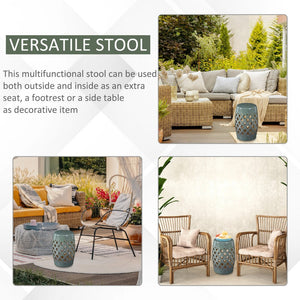 English Elm Outsunny 13" X 18" Glazed Ceramic Garden Stool - Woven Lattice Design For Indoor/Outdoor Use W2225P174094-GIGA