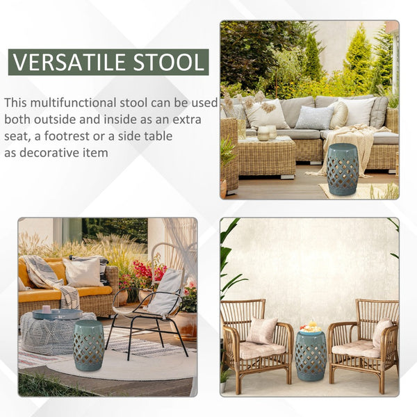 English Elm Outsunny 13" X 18" Glazed Ceramic Garden Stool - Woven Lattice Design For Indoor/Outdoor Use W2225P174094-GIGA