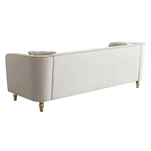 English Elm 87.01"W Modern Tufted Velvet Sofa with Gold Metal Legs, Stylish Accent Seating for Living Room Beige W579S00039