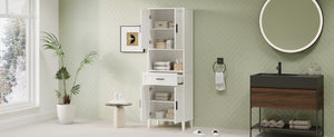 English Elm 70.9" High Freestanding Tall Bathroom Cabinet with Soft-Close Doors, Drawer & Adjustable Shelves for Organized Living White N729P272001K