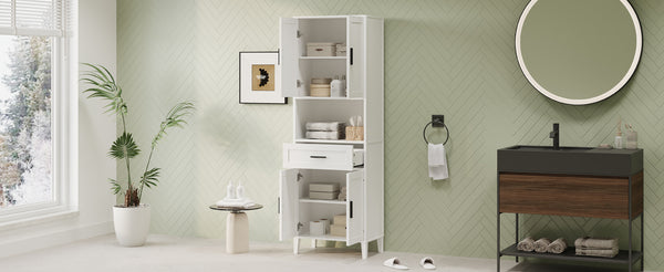 English Elm 70.9" High Freestanding Tall Bathroom Cabinet with Soft-Close Doors, Drawer & Adjustable Shelves for Organized Living White N729P272001K