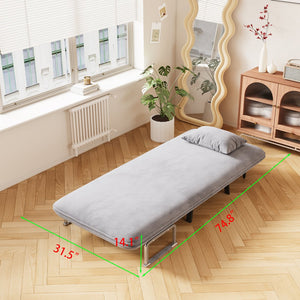 English Elm 31.5″ Convertible Chair Bed with Tri-Fold Design, Adjustable Backrest, Plush Pillow, Durable Frame for Home Comfort and Office Lounging Light Gray W1767P220576